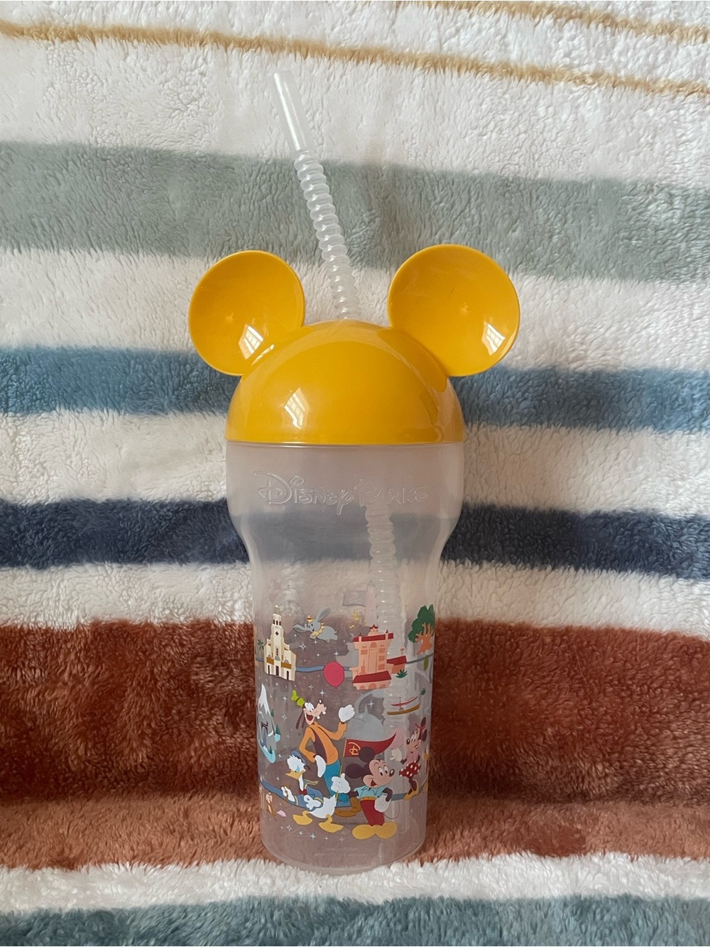 Disney Parks Souvenir Yellow Mickey Ear Tumbler With Straw